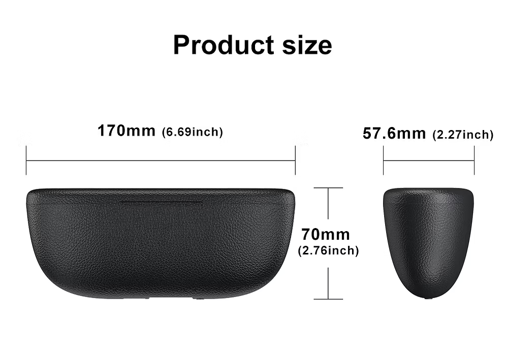 SMARTON glasses carry case — 170mm wide, 70mm tall, 57.6mm deep textured leather-look case